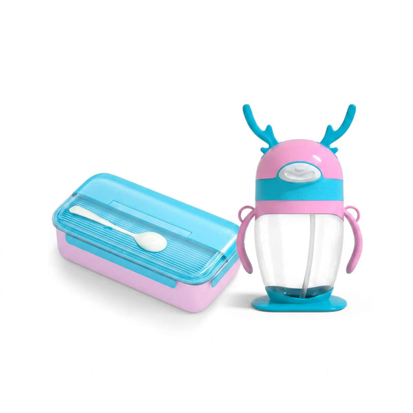 Pink & Light Blue Kids Tumbler Bottle – PLus Lunch Box, Leak-Proof Straw Cup with Handles | BPA-Free Kids Water Bottle - Bento Kids