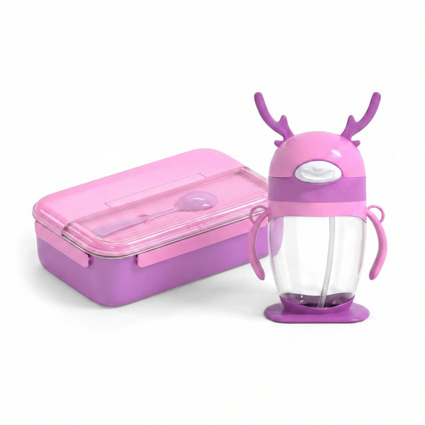 Pink & Purple Kids Tumbler Bottle – PLus Lunch Box, Leak-Proof Straw Cup with Handles | BPA-Free Kids Water Bottle - Bento Kids