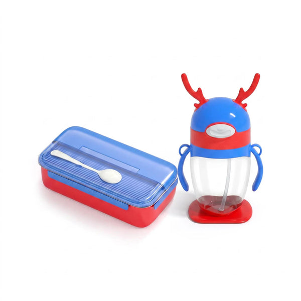 Red & Blue Kids Tumbler Bottle – PLus Lunch Box, Leak-Proof Straw Cup with Handles | BPA-Free Kids Water Bottle - Bento Kids