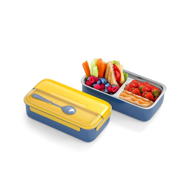 Yellow and blue stainless steel lunch box for kids