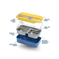 Yellow and Blue Stainless Steel Lunch Box – 100% Leak-Proof, Kids Friendly Clips, Food-Safe Spoon, Non-Toxic Recyclable Plastic - Bento Kids
